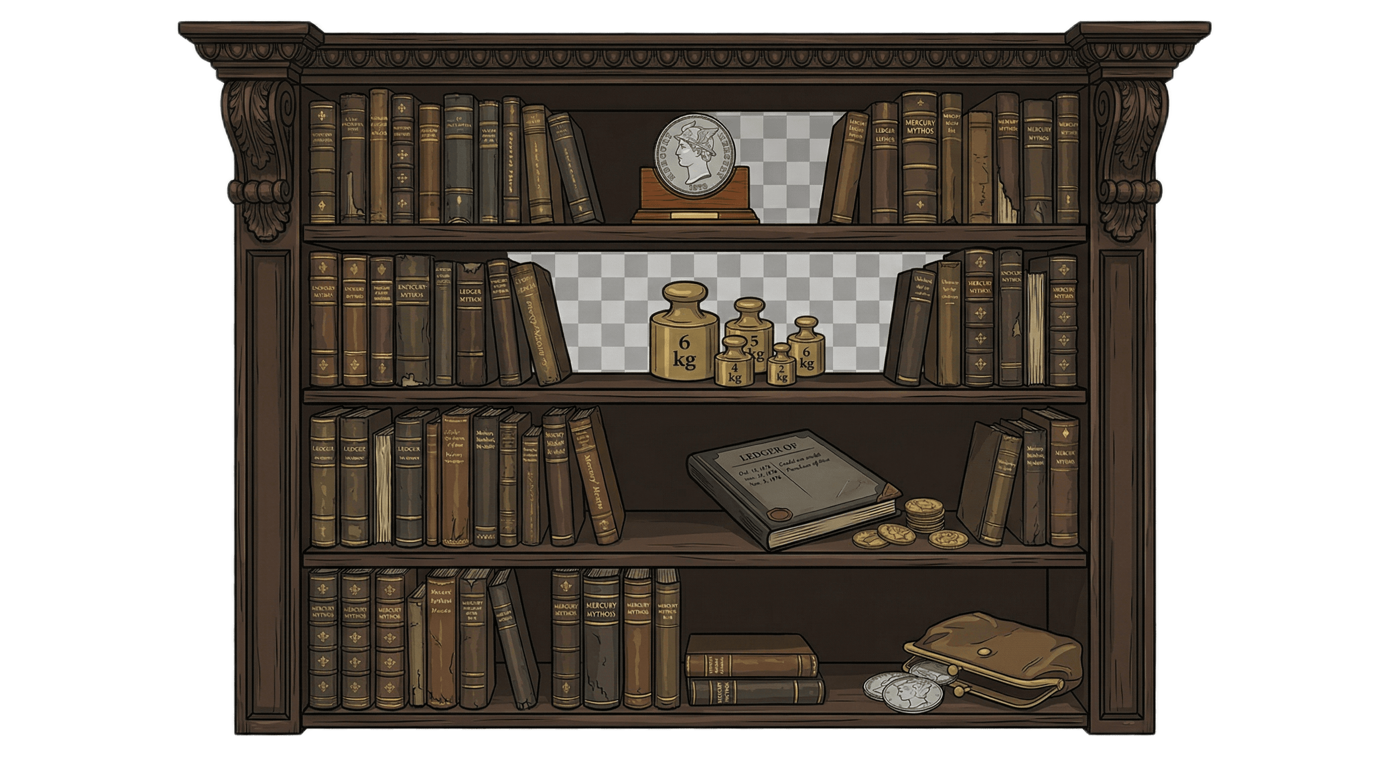 Vintage bookshelf illustration